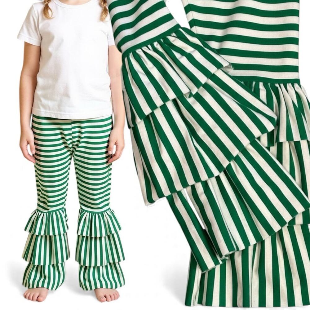Kelly's Kids NWOT Green and White Striped Ruffle Pants